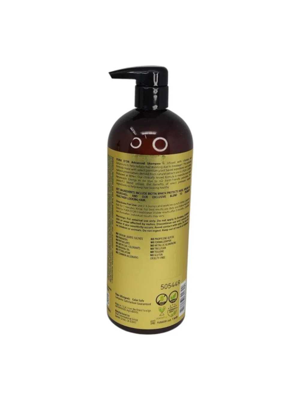 Pura Dor Advanced Shampoo Jumbo 33.8oz Reduces Hair Thinning Volumizes 2 Pack